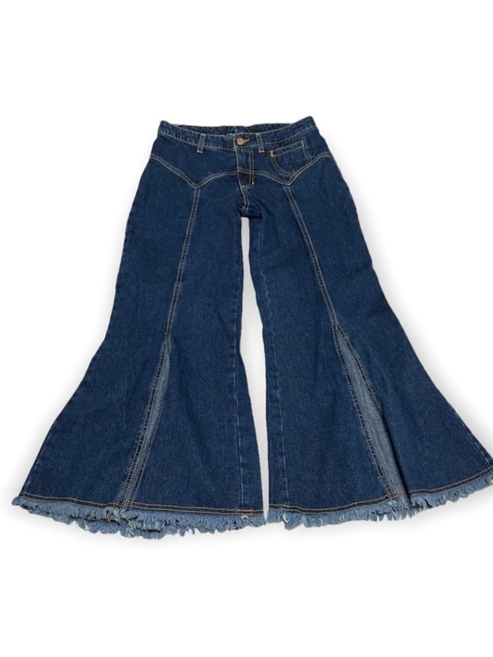 Vintage Y2K Dead Stock Boom Boom Jeans Cropped Flare Bell Bottoms Raw Hem Size 9